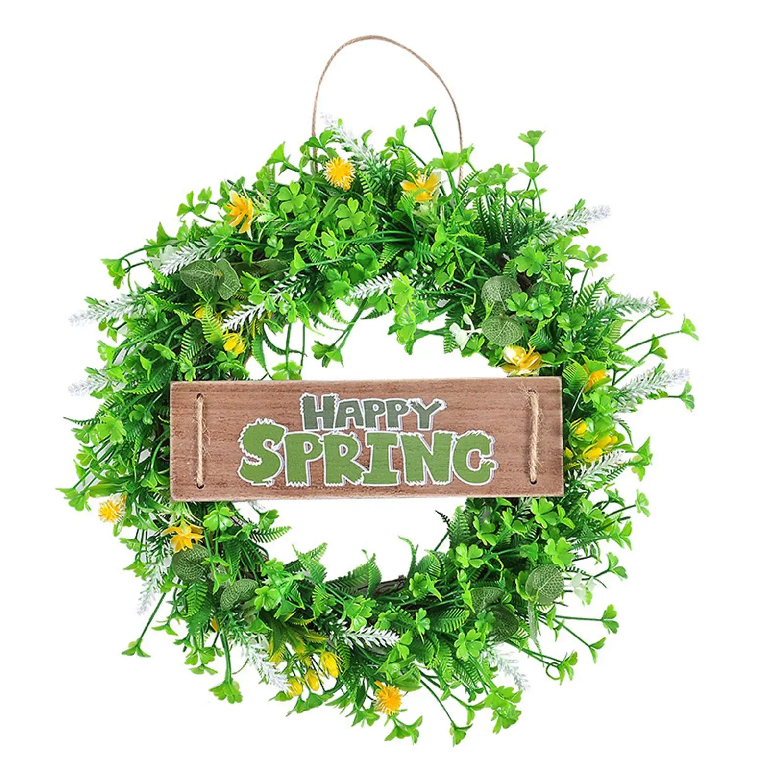 Happy Spring Greenery Wreath Hanging Garland for Porch Party Accessories