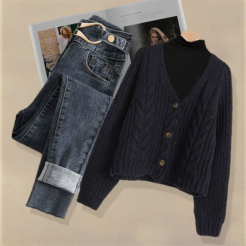 slouchy malha cardigan camisola idade reduzindo jeans