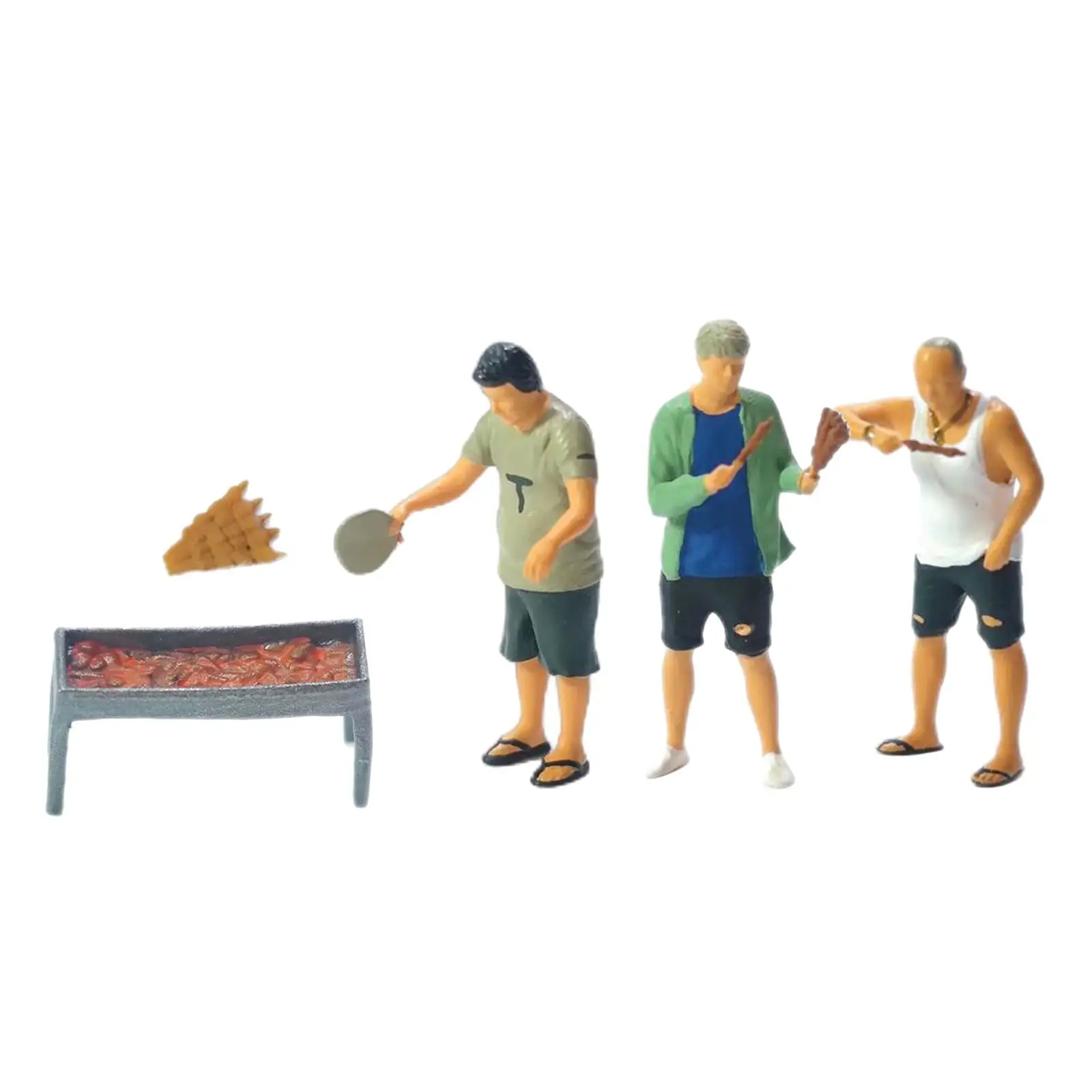 5Pcs 1:64 Scale Tiny BBQ People Set Micro Landscape with Accessories Desktop Ornament Fairy Garden Layout Diorama Scenery Decor