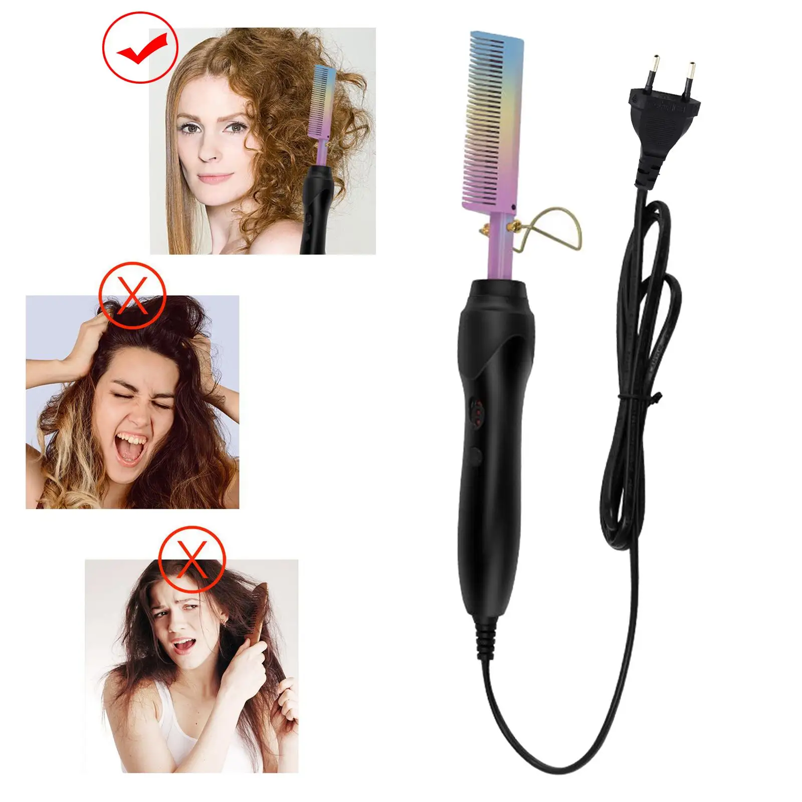 Hair Straightener Comb Brush Curl Press Comb EU Plug Short Hair Thin Hair Hair Styling