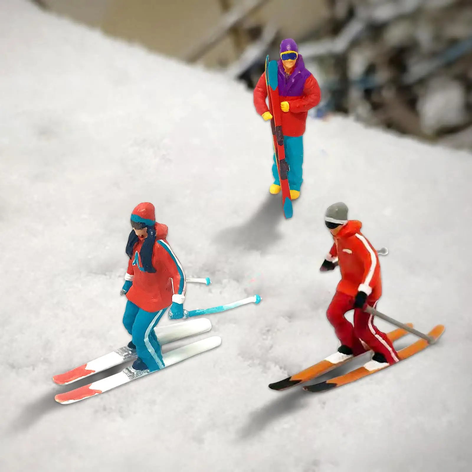 3x HO Scale Miniature Model Skiing Figures Sand Table Scene for 