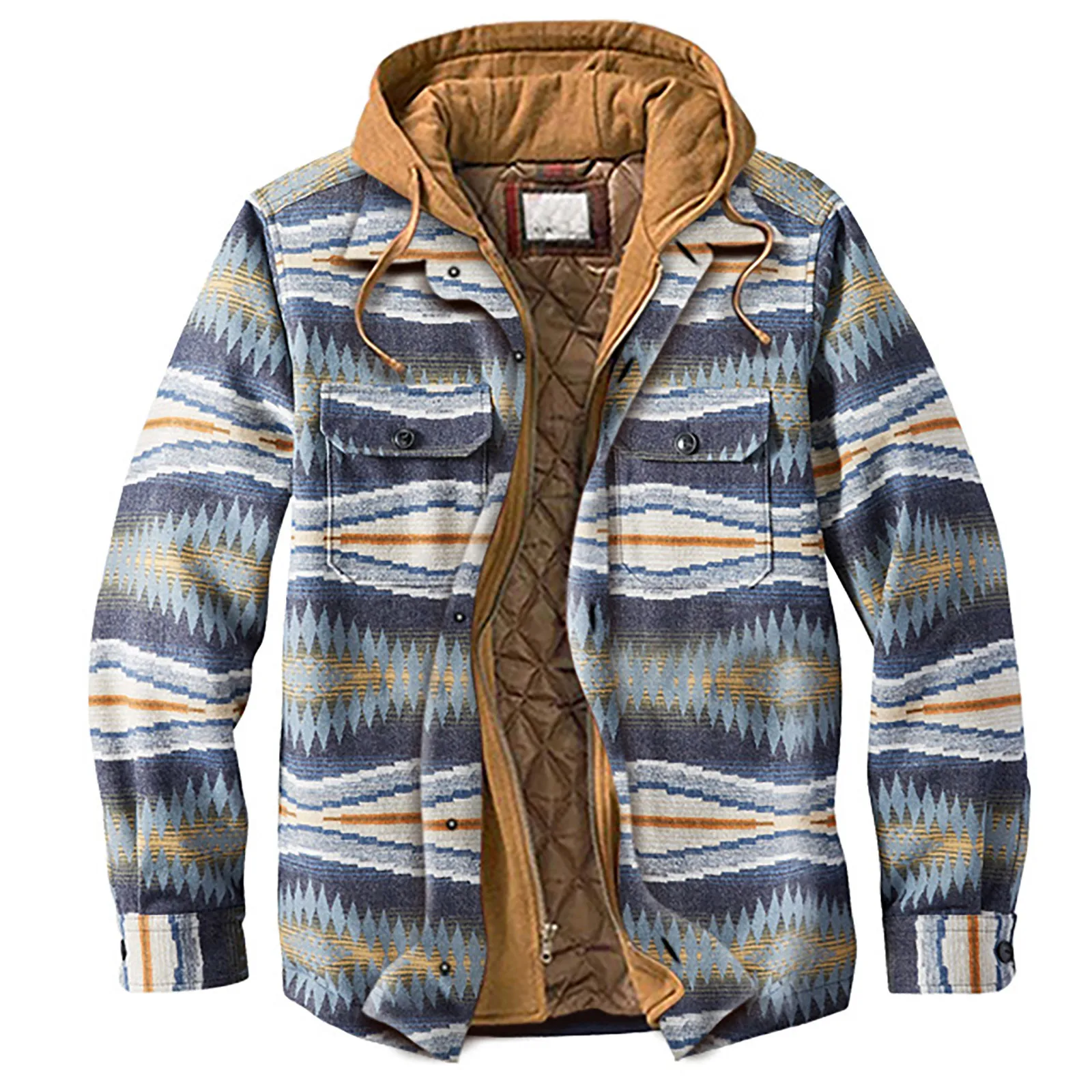 Abrigo acolchado forrado con botones para hombre, camisa a cuadros, terciopelo grueso para mantener el calor, ropa de abrigo con capucha, chaqueta de invierno, moda