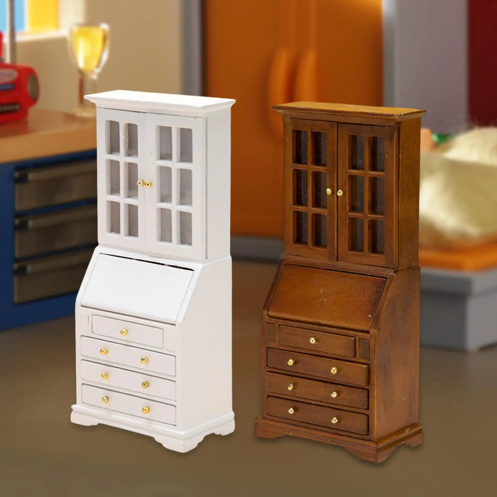 1/12 Dollhouse Bookcase Storage Cabinet Wood Furniture Professional Durable