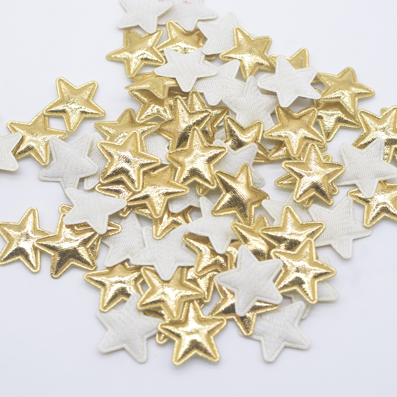 100 Stück 20 mm gepolsterte goldfarbene Tuch-Stern-Mond-Applikationen für DIY-Handwerk, Kleidung, Haarnadel, Hochzeitsdekoration, Patches, Zubehör – Detail 4