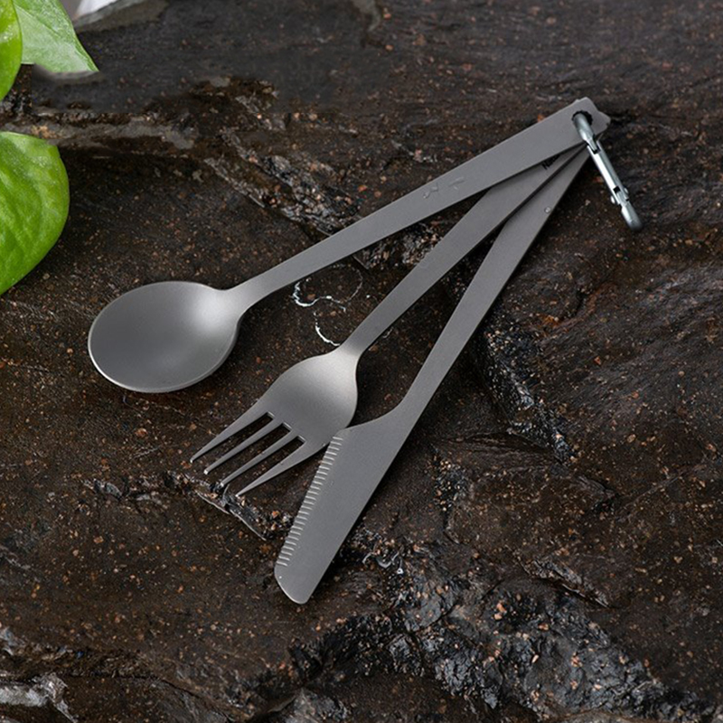 3-in-1 Titan-Geschirr-Set, Löffel, Abendessen, Schneider, Gabel, Camping, Picknick, Zuhause – Detail 1