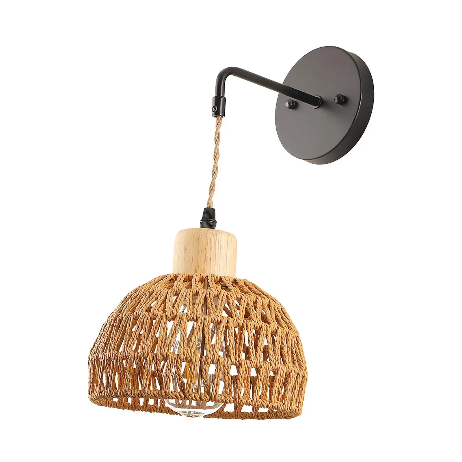 Rattan Wall Sconce Rustic Hand Woven Wall Light for Bedroom Entry Restaurant