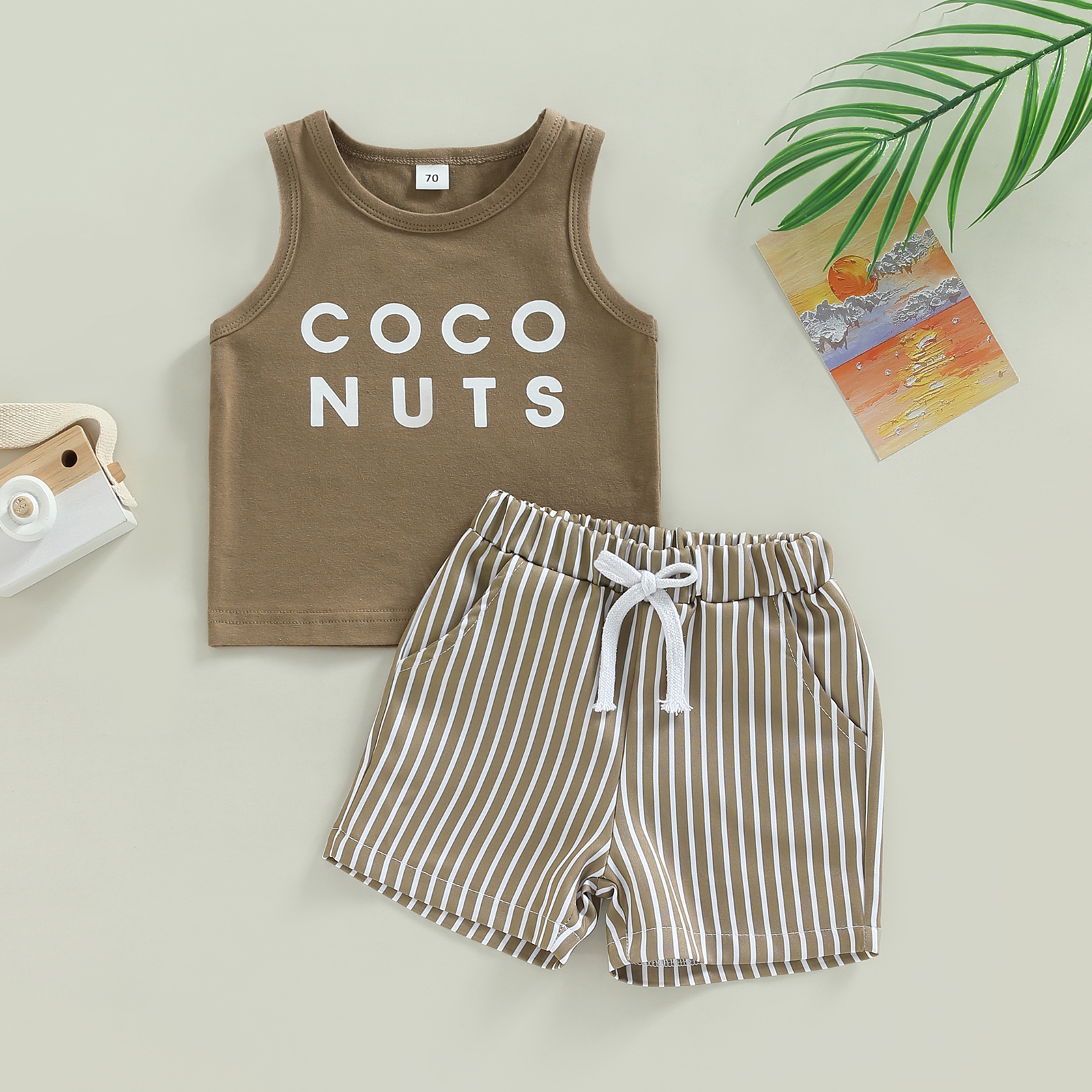 Sommer-Outfits für Neugeborene, Jungen, Briefdruck, ärmellose Tanktops und Stretch, lässige gestreifte Shorts mit Kordelzug, 0–3 Jahre – Detail 1