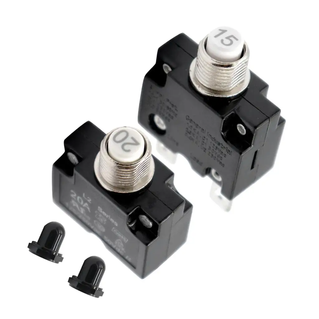2pcs 50VDC/ AC125-250V 15 Amp 20 Amp Push  Button Circuit Breaker Thermal Overload 