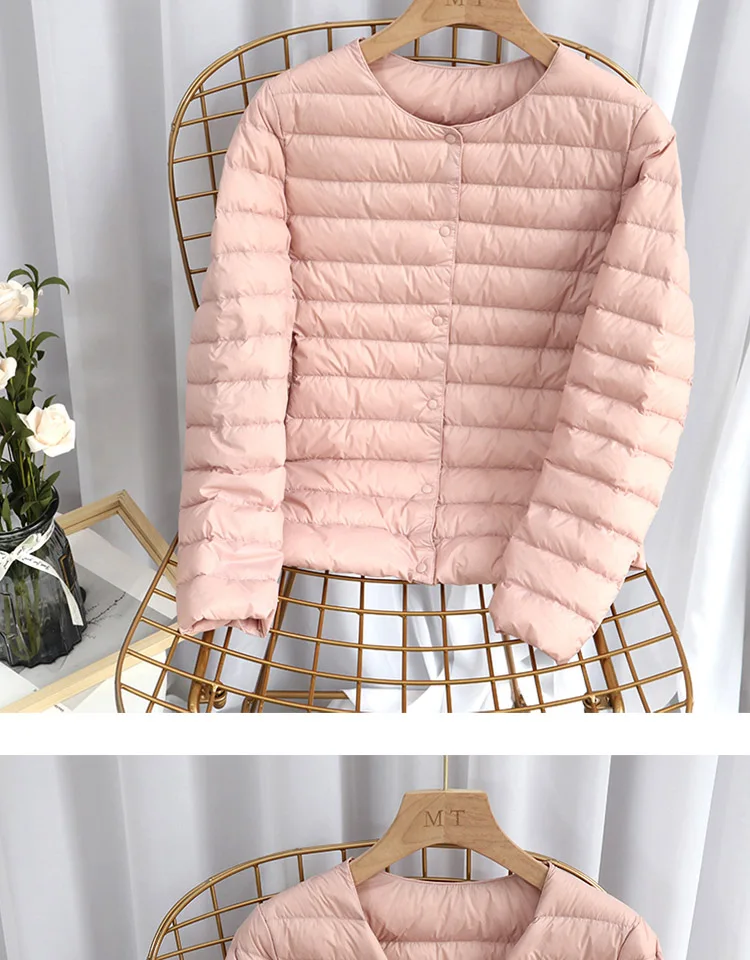 Schinteon Women Ultralight Down Jacket 90% White Duck Down Slim Coat Thin Inner Bottoming Short Garment Winte Autumn Outwear