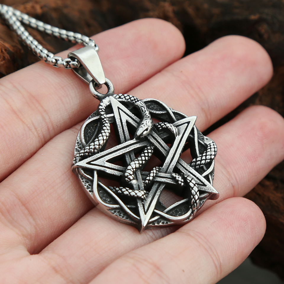 Vintage Edelstahl Pentagramm Spirale Anhänger Halsketten Für Männer Punk Biker Mode Amulett Schmuck Geschenke Dropshipping – Detail 6