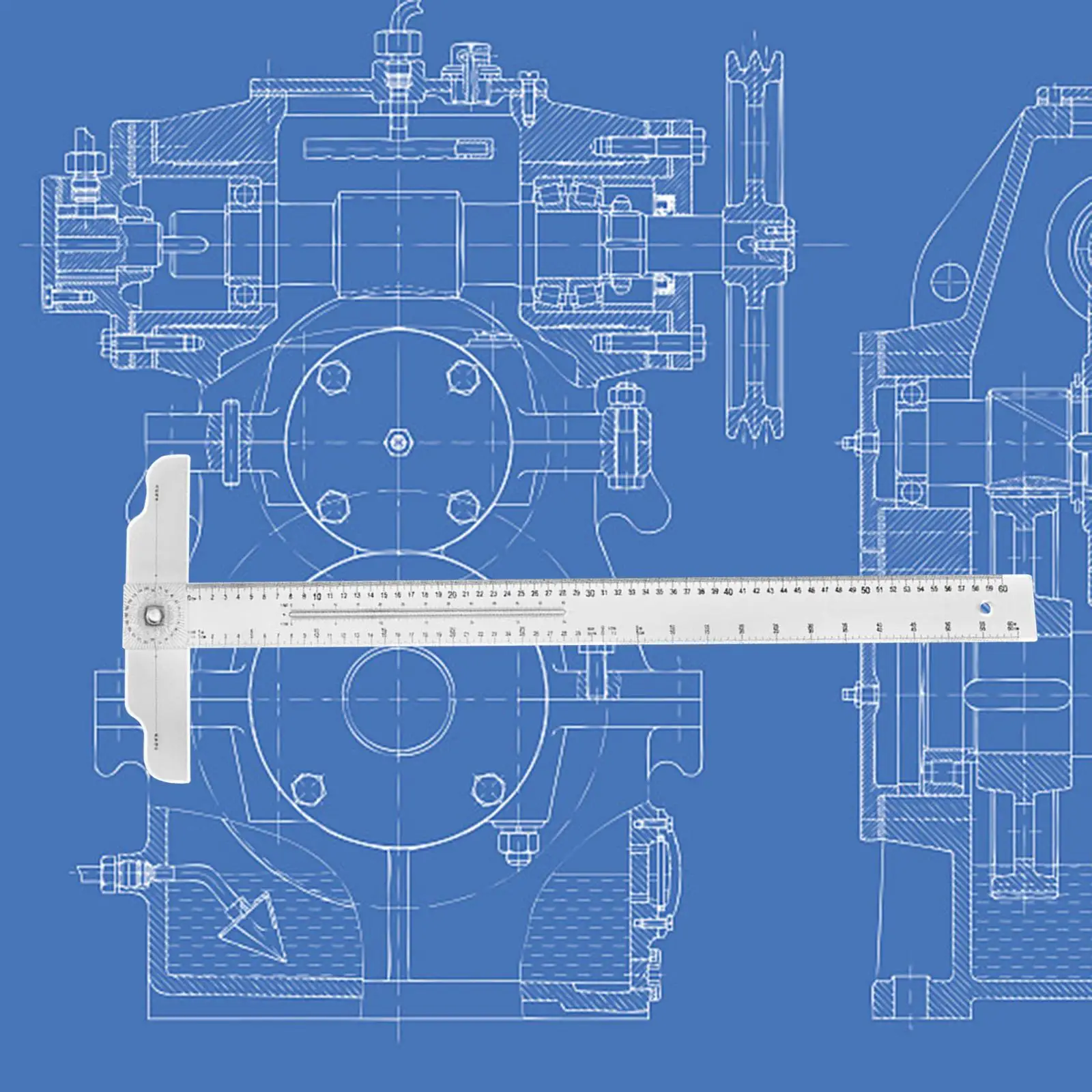 60cm T Square Ruler Rotating Transparent Angle Ruler Angle Measure Tool Multi Function for Woodworking Drafting Engineering