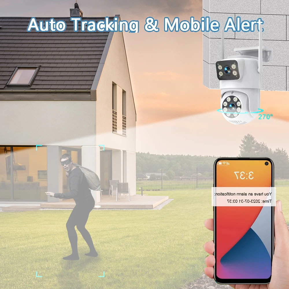 Nombre 8, 4K 8MP Dual Objektiv PTZ WIFI Kamera Dual Screen Ai Menschliches Auto Tracking Outdoor 4MP Sicherheit Video Überwachung Kamera tuya