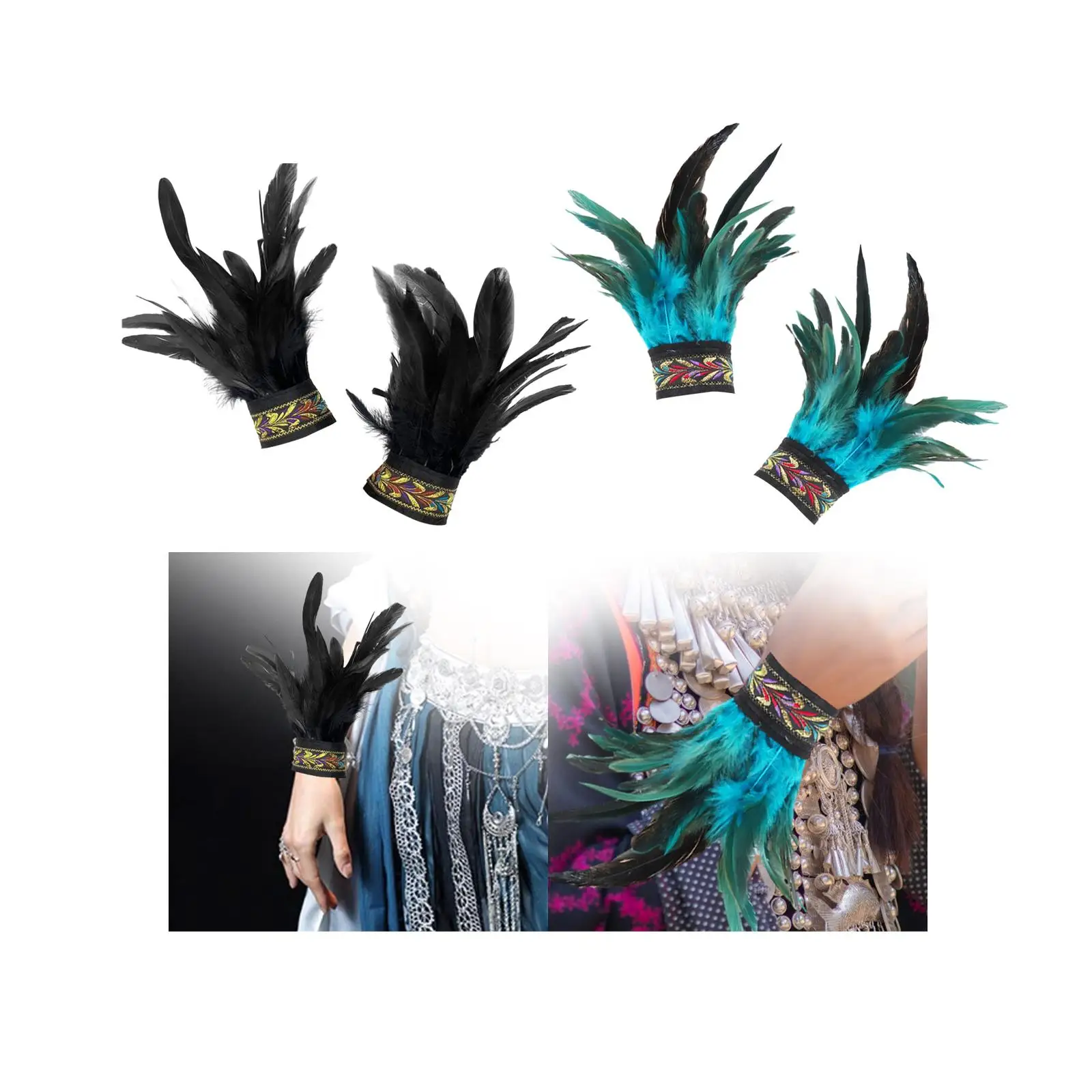 Feather Wrist Cuffs Gothic Arm Warmers Feather Gloves Floral Wristband for Halloween Cosplay Costumes Masquerade Party