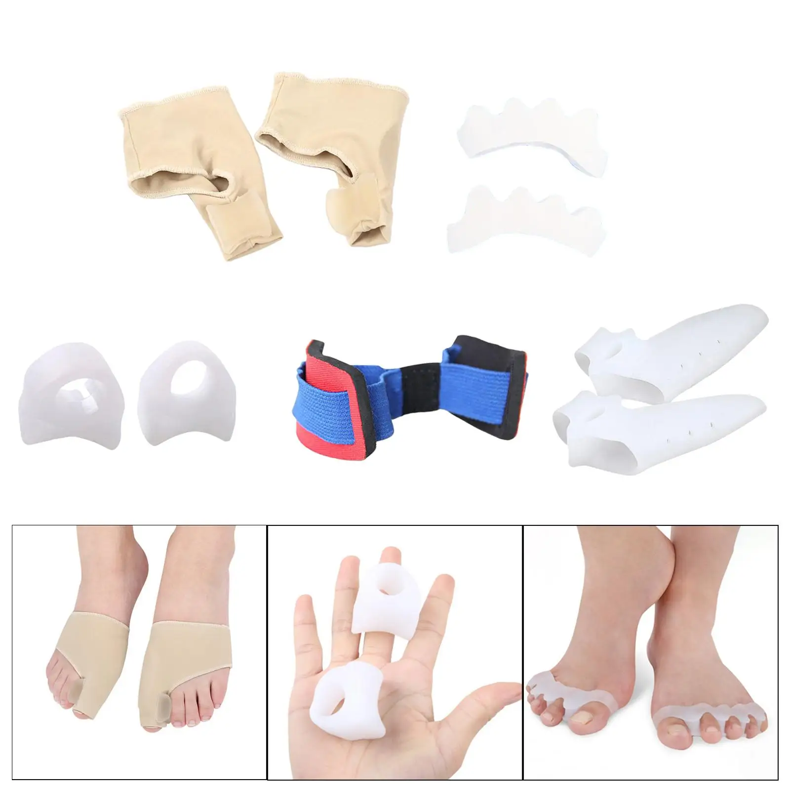 Set of 9 Bunion Corrector Bunion Relief Sleeves Kit, Toe Spacer , Just Slip Them On and Get Rolling Premium Stretchable Reusable