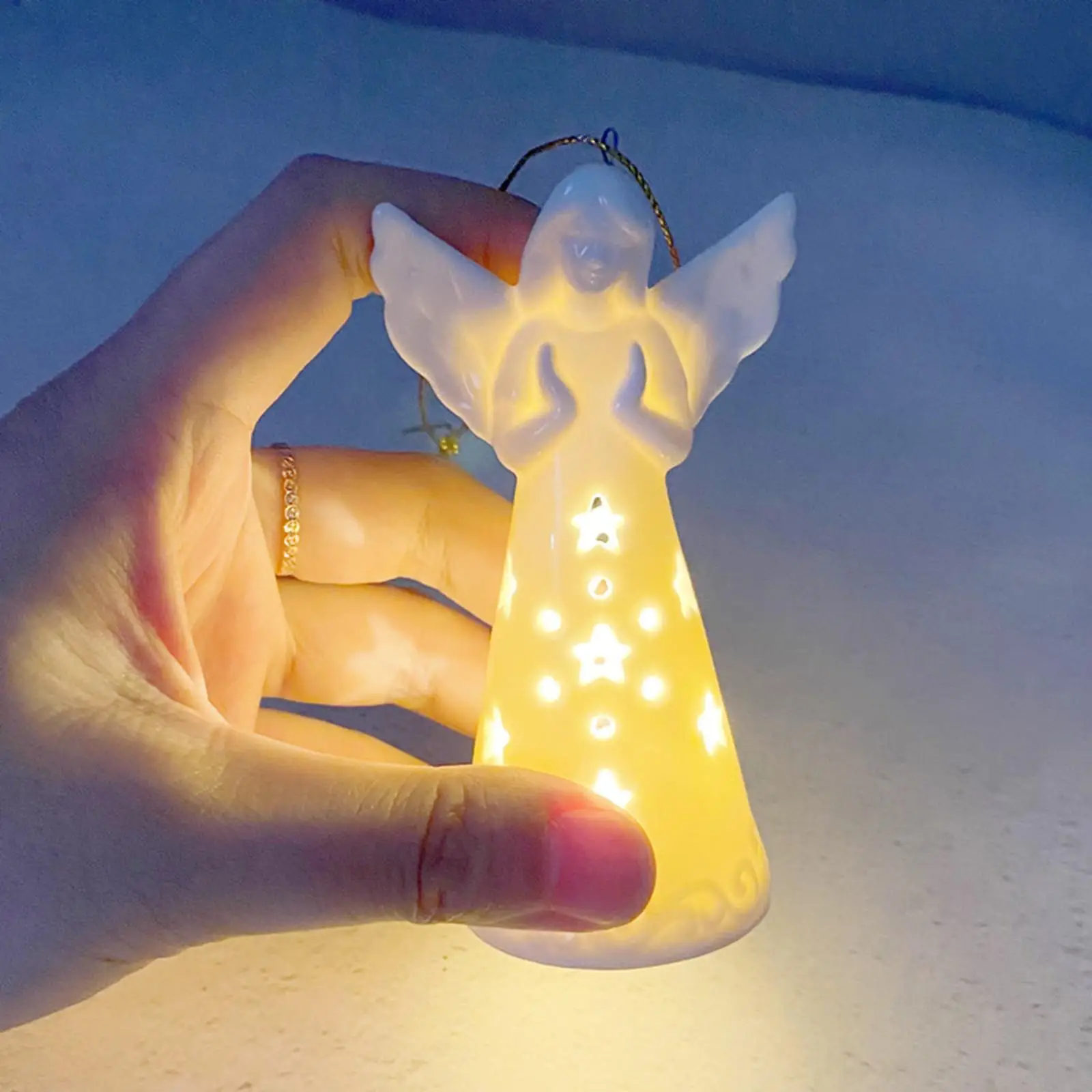 Modern Prayer Angel LED Night Light Battery Powered Mood Lamp Ceramic Girl Angel Figurine for Office  Nightstand  Decoration