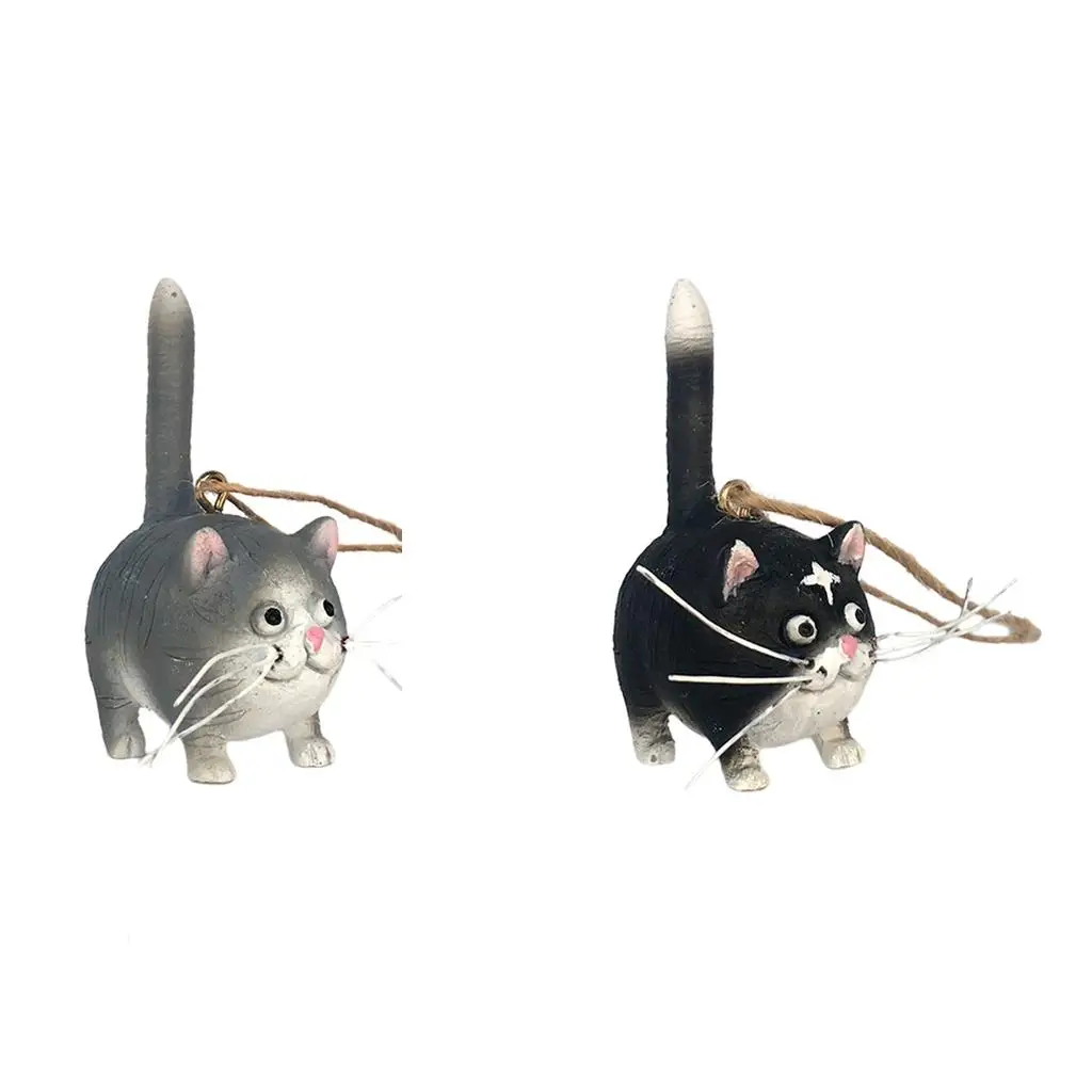 Mini Resin Cat Figurine Christmas Pendant for Black Car Mirror