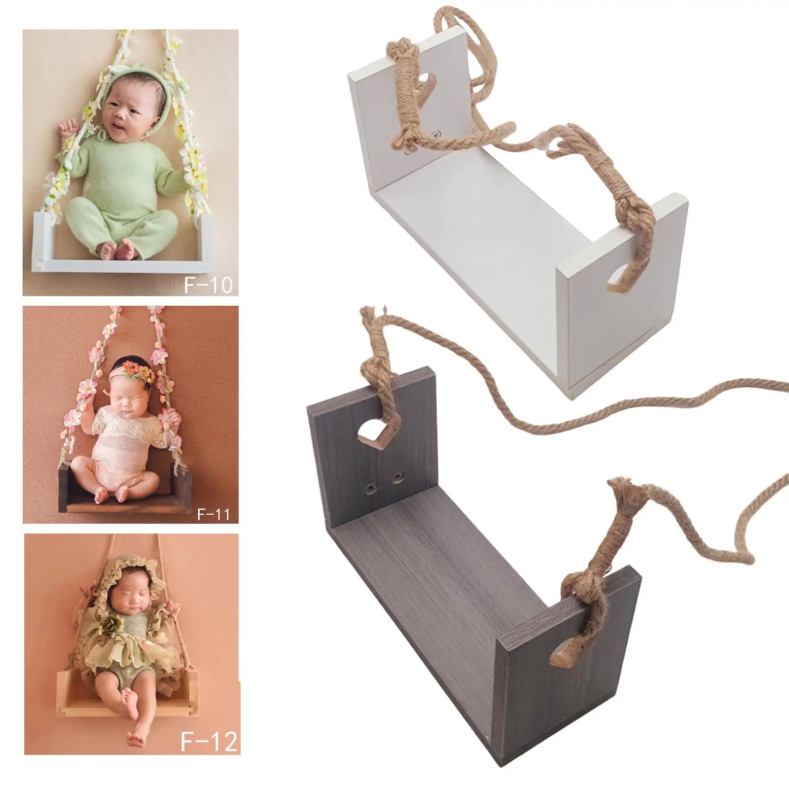 Wooden Baby Swing Seats Photography Props Container Background Hanging Rope photo for Baby Infants Girls Photoshooting Kids