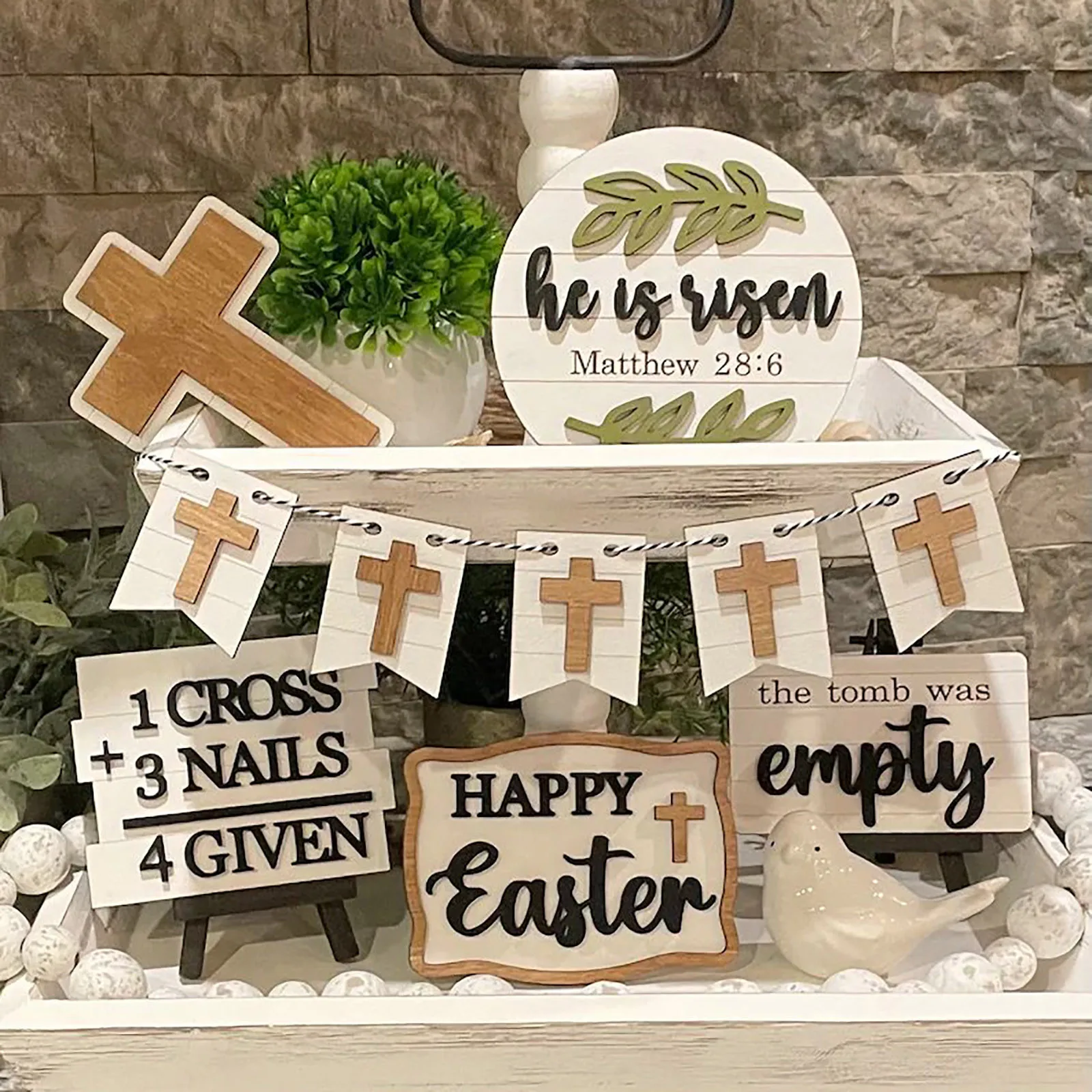 New "He Is Risen" Easter Wood MINI ROLLING PIN Farmhouse Tier Tray Table Decor