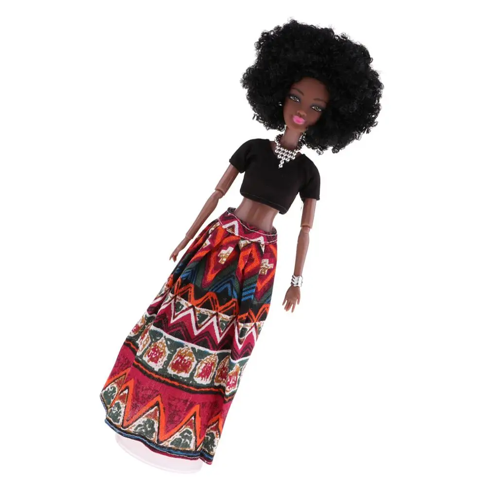 Beautiful Modern African Girl Dolls  and Floral Dress 12 Joints Moveable Ball Jointed Dolls