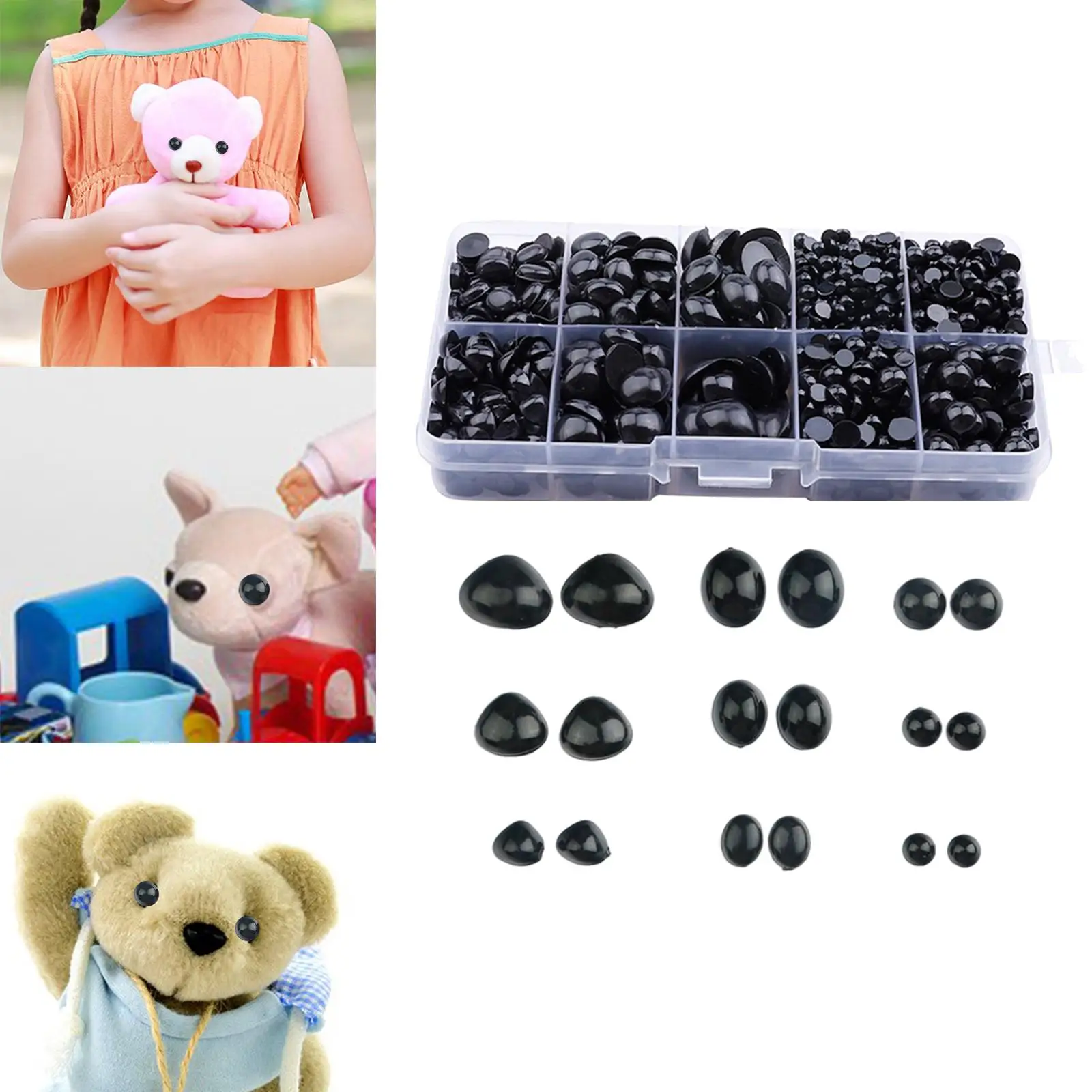 1000x Plastic Safety Eyes and Noses DIY Crafts Decoration Craft Doll Eyes for Puppet