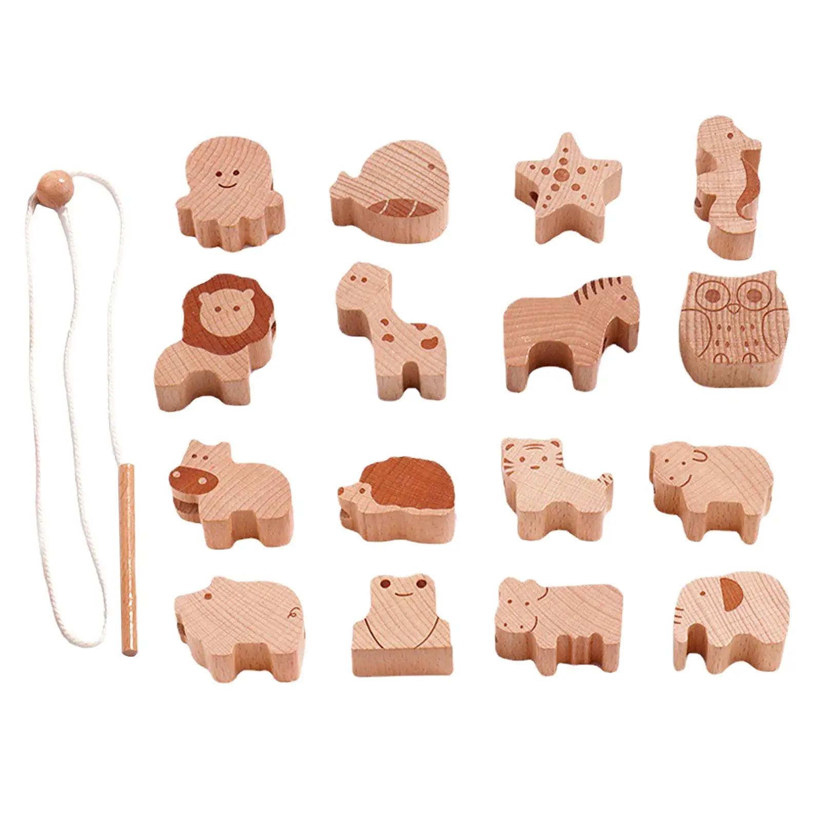 Wooden Lacing Beads Toys Fine Motor Skills Preschool Activities Animals Blocks Learning Toys for Children Toddlers Holiday Gifts