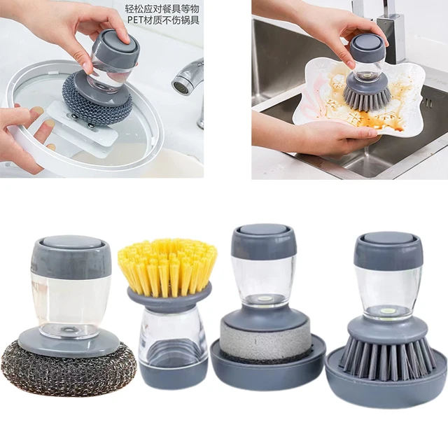 Kitchen Dishwashing Brush Dish Scrub Brush Dish Scrubber Bubble Up Brushes  with Soap Dispenser for Vegetable Utensils Cleaning - AliExpress
