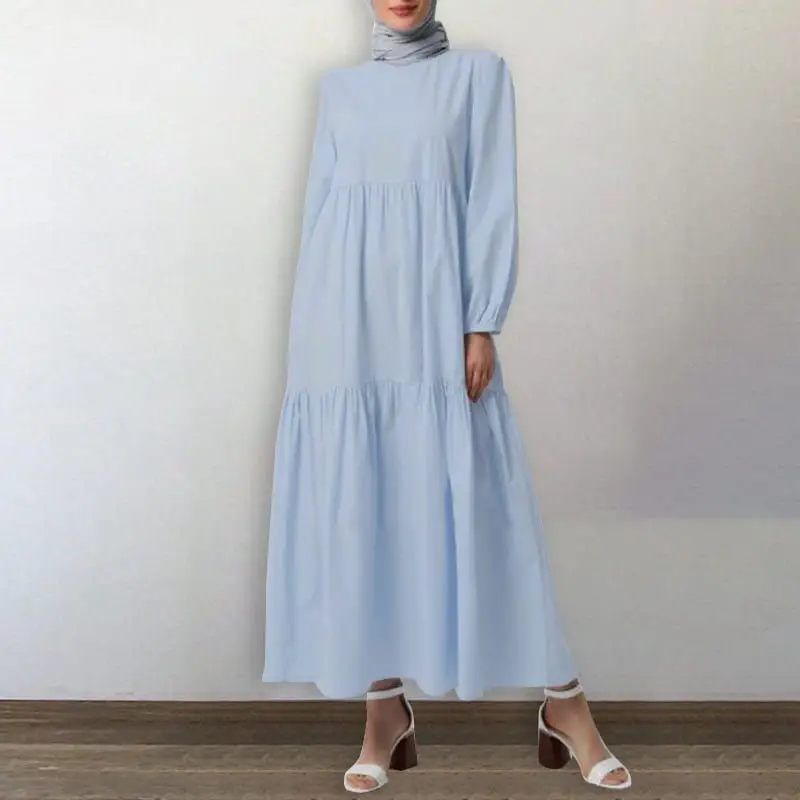 Dress Muslim Eid Solid Color Casual Loose Vestidos Elegant Robe Jalabiya Ramadan Abayas Caftan Kaftan Layered Dresses Women