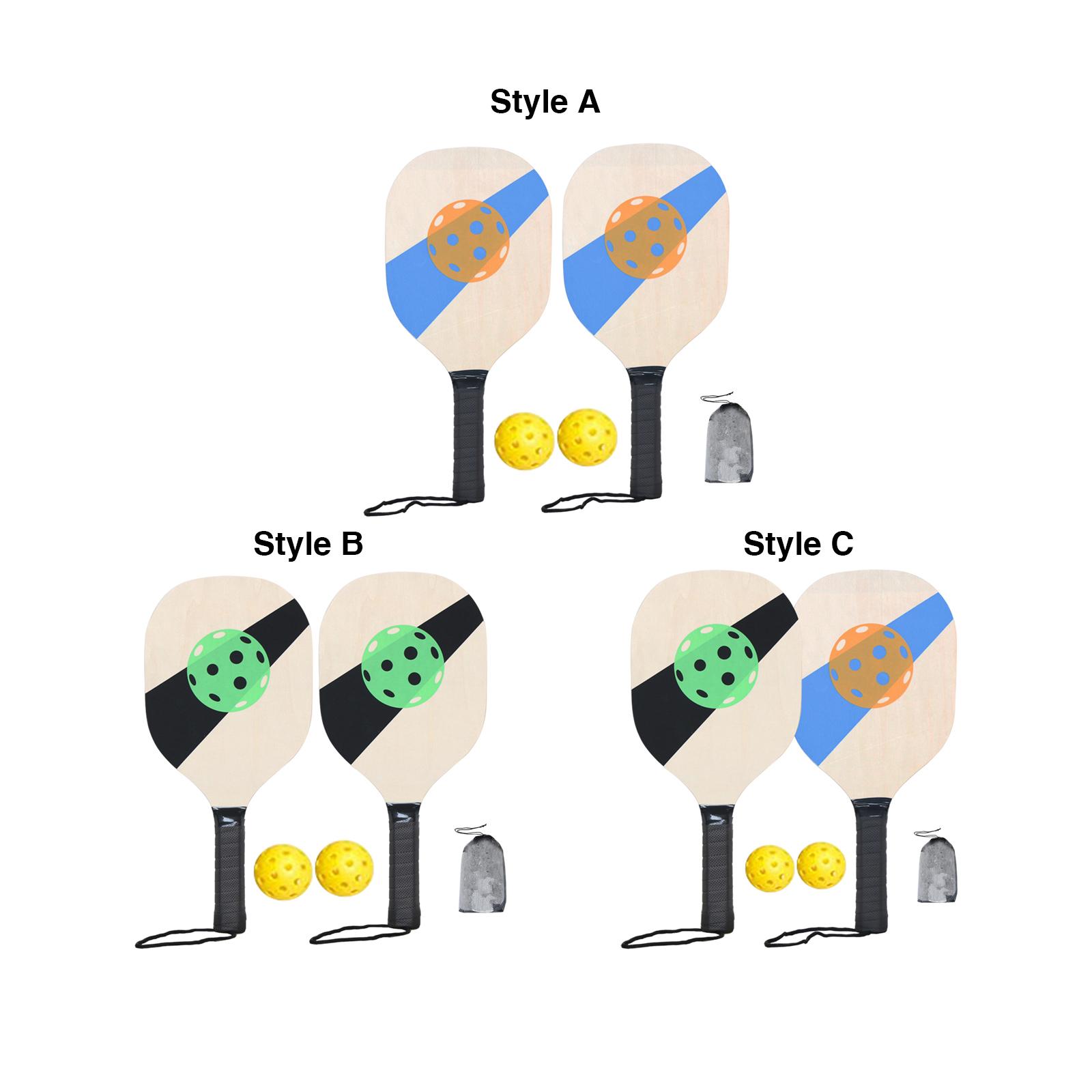 Wooden  Set 2 Paddles 2 Pickle Balls Beginner Racket Portable with