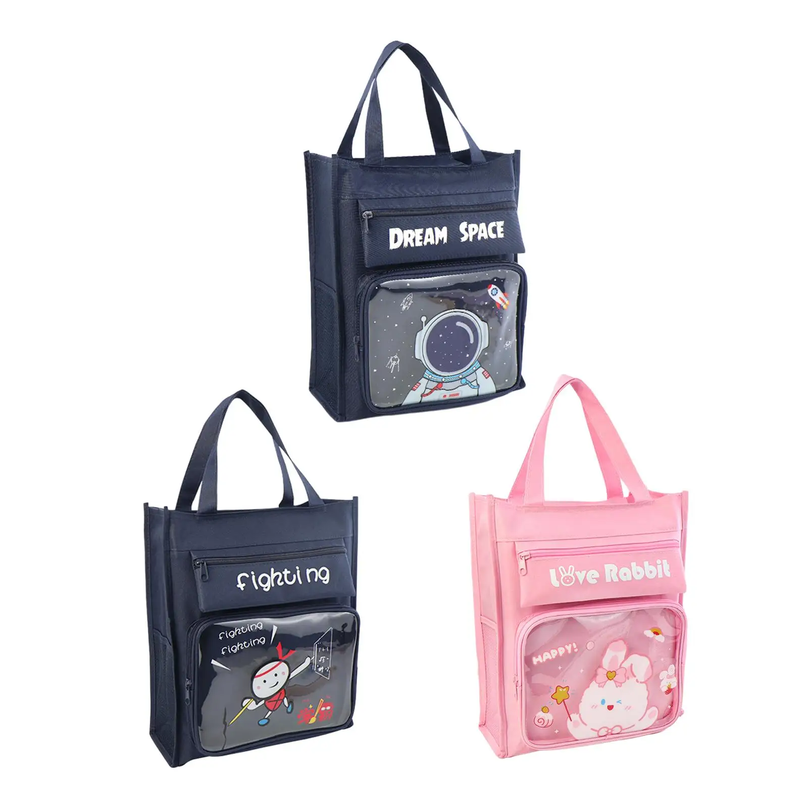Kids Tote Bag Cute with Pocket Shopping Bag Large Capacity Handbag Oxford Cloth Book Bag for Book Casual Outdoor