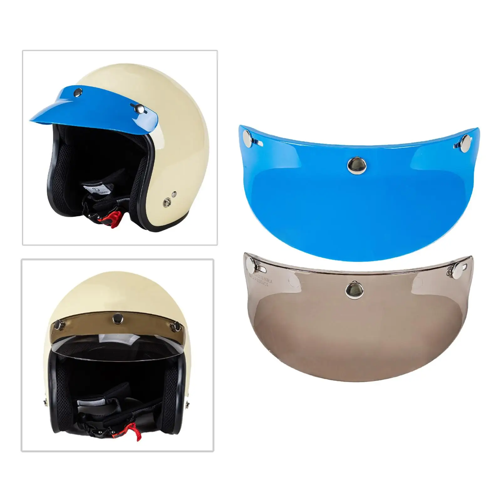 2Pcs 3-Snap Motorcycle Helmet Visor Peak UV   Open Face Sun Shade