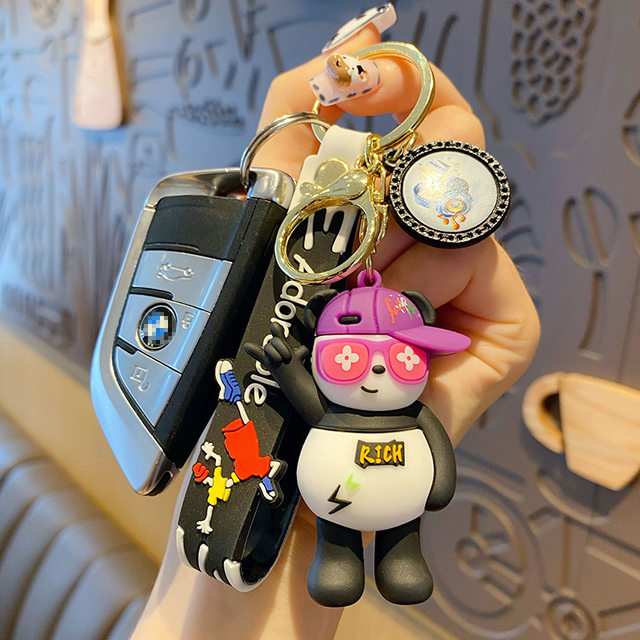 NUOBESTY 3pcs panda pu keychain couple keychain key holder for car key  chains cartoon key chains key ring backpack pendants creative key chain  decor