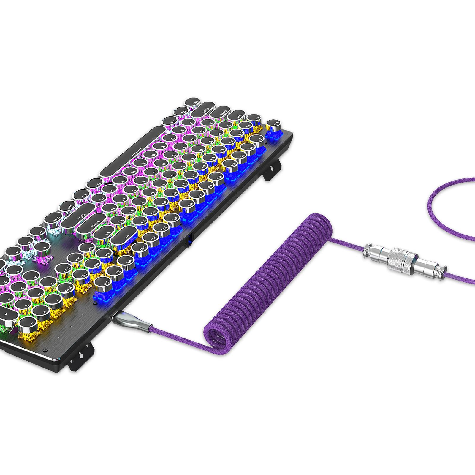 1.8M Coiled Type C USB Cable with Detachable Aviation Connector Stretchable Braided Wire Line for Gaming Keyboard Spring Line