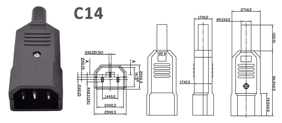 5/10pcs IEC 320 AC Power Connector C13 C14 Rewireable 10A 250V Black Electrical 3 Pin Female Male Straight Cable Plug Socket