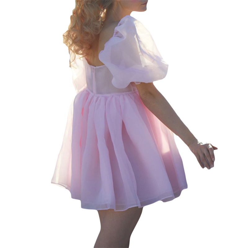 Puffy Dresses for Women y2k Aesthetic Solid Color Square Neck Bubble Sleeve Dress Sweet 2000s Party Dresses Streetwear