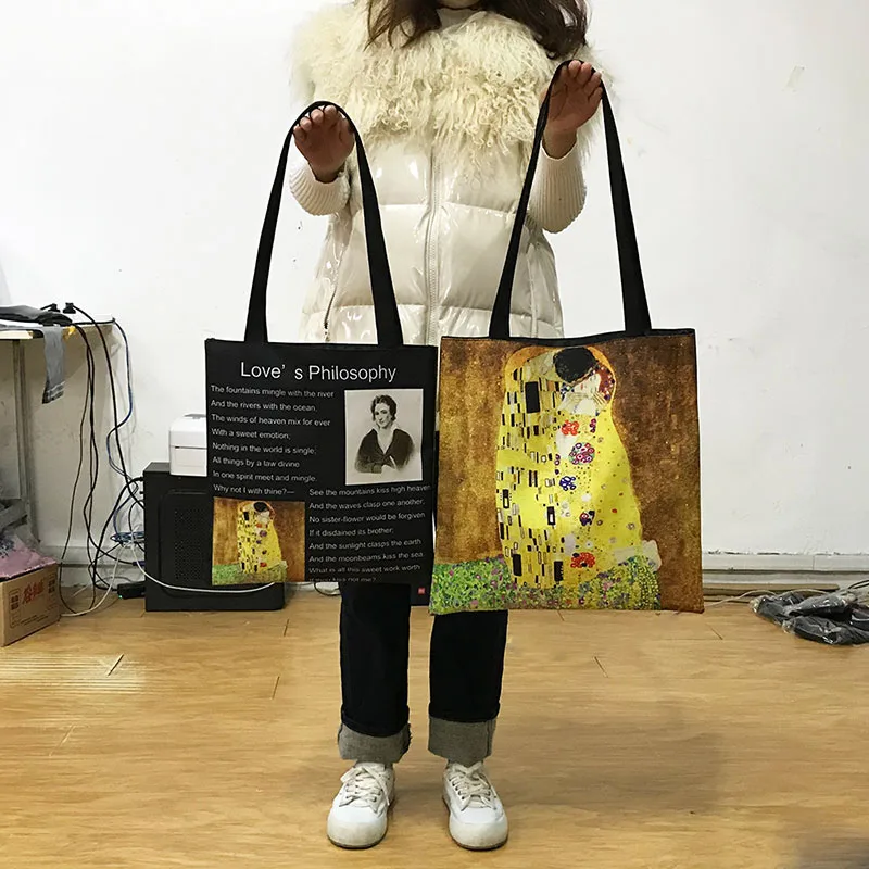Van Gogh Cafe In Arles / Starry Night / Sunflower Oil Painting Women Handbag Ladies Portable Tote Bags Fashion Shopping Bag Gift
