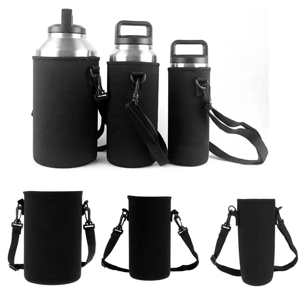 Neoprene Water Bottle Carrier Holder Pouch with Adjustable Shoulder Strap