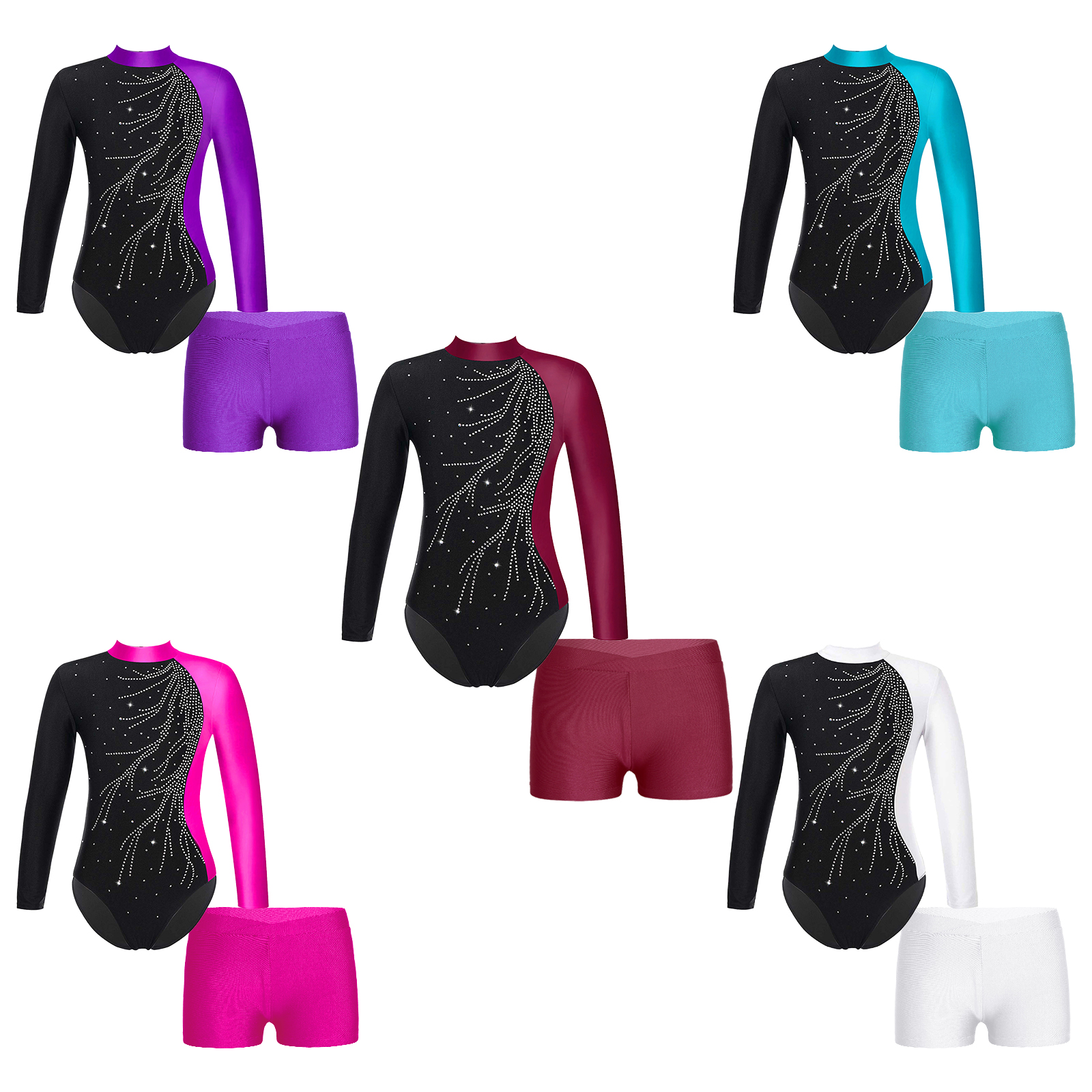 Description Picture 4 of itemChildren Long Sleeve Ballet Dance Outfits Kids Gymnastics Leotards with Shorts Girls Dancewear Sets for Yoga Unitard Jumpsuit