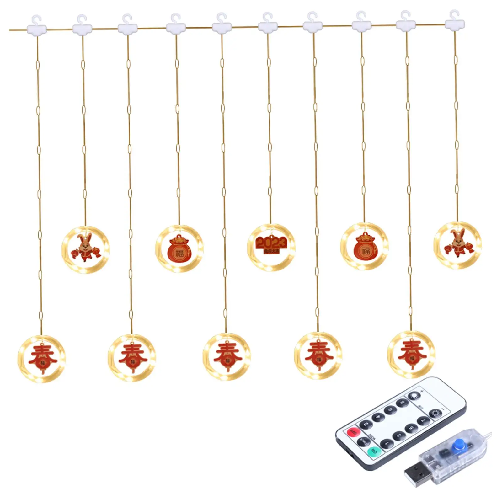 LED Chinese Spring Festival String Light Warm White Lighting Remote Control Lamp Ornament for Yard Bar Bedroom Decoration