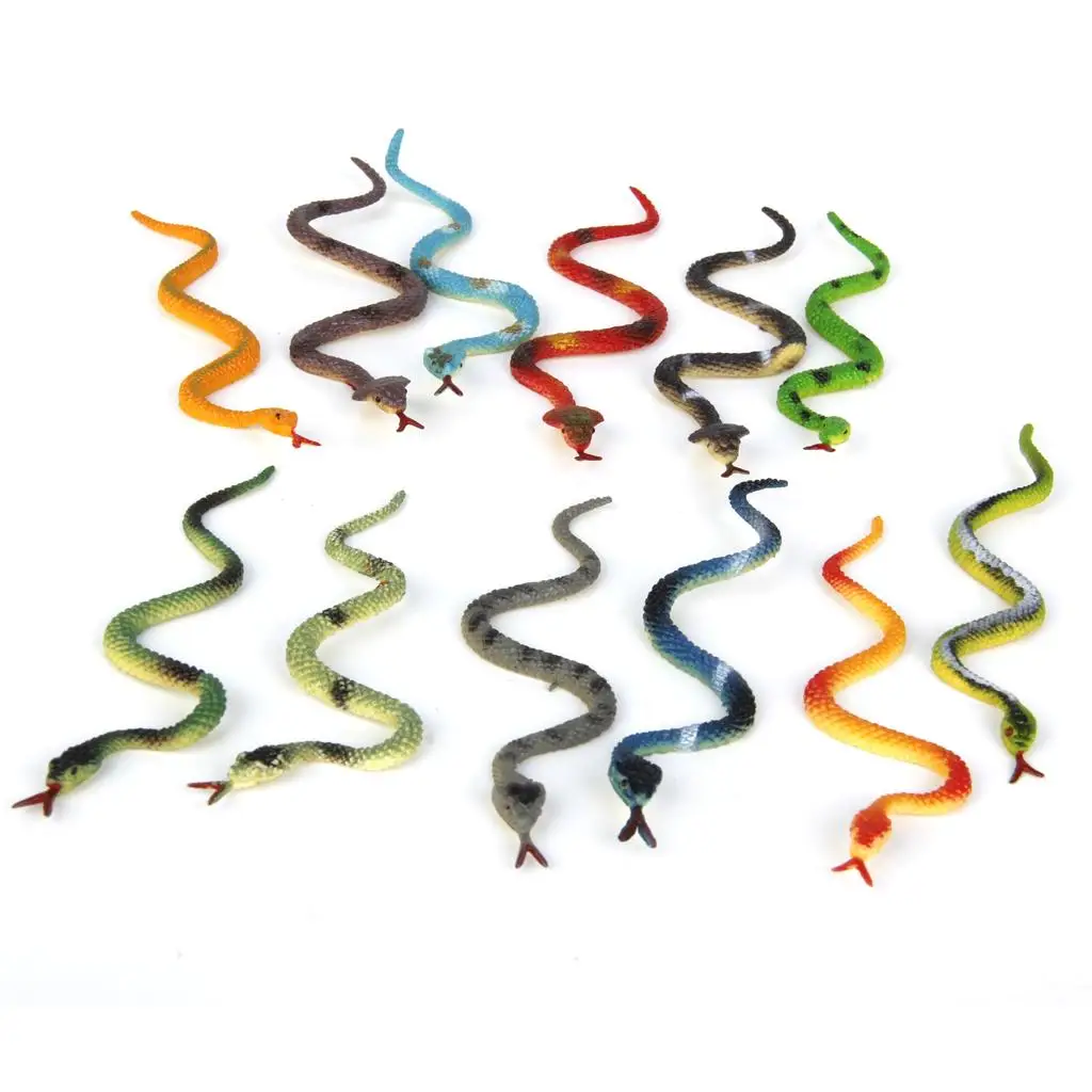 20xPlastic Reptiles Animal Snake Model Toy 12pcs Multi-color
