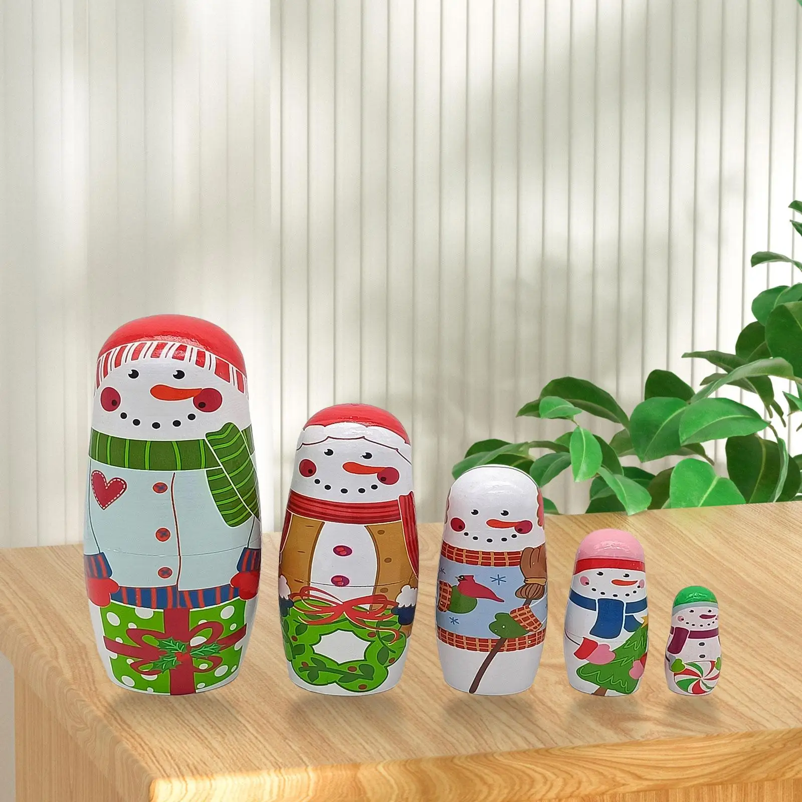 5Pcs Holiday Santa Snowman Nesting Doll Lovely for Birthday Christmas Office