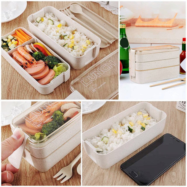 Natural Wheat Straw Bento Box Large Capacity Dishwasher Microwave Safe Lunch  Box for Kids Adult Food Container with Cutlery - AliExpress