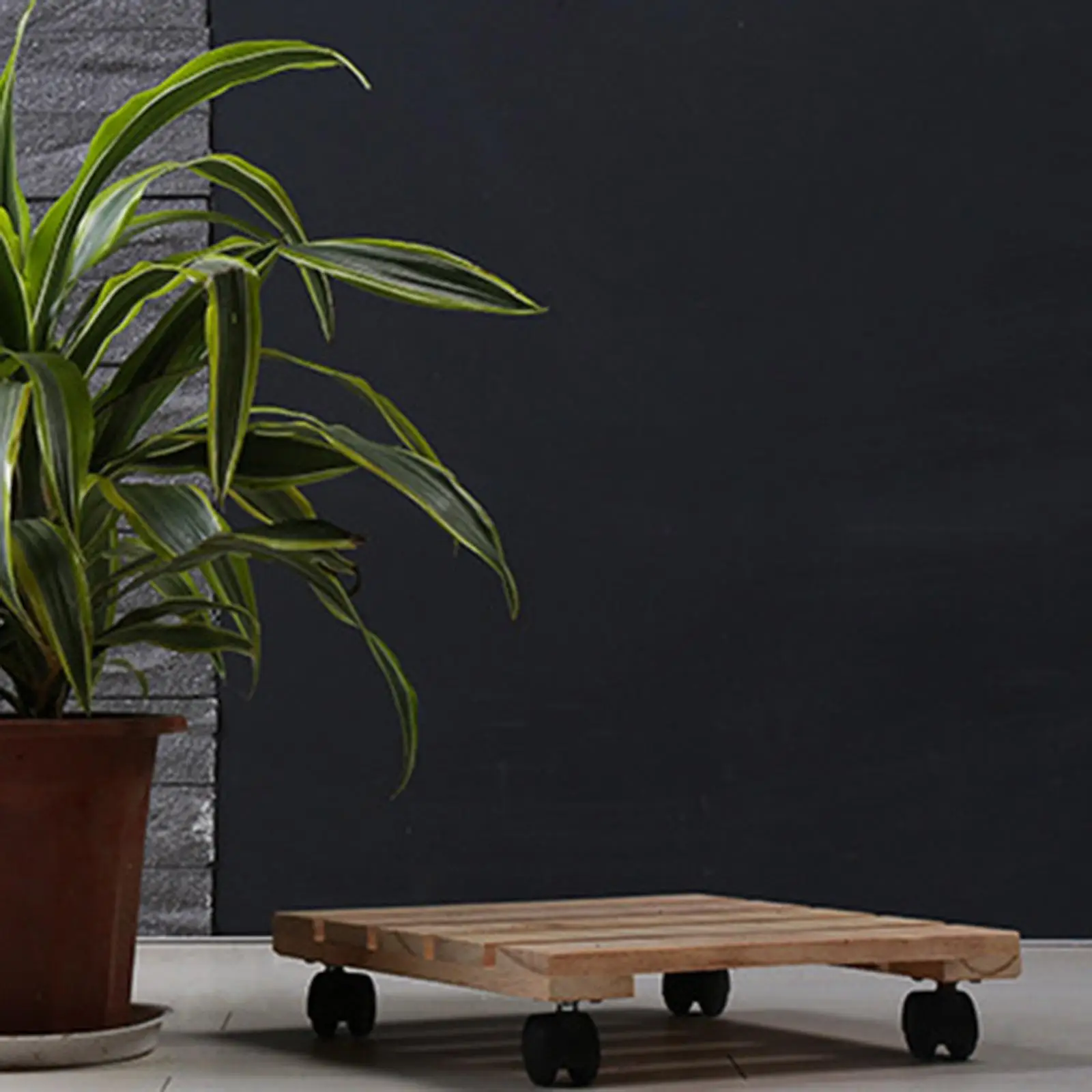 Planter Stand with Wheels Flower Vase Moving Trolley Garden Planter Flower Rolling Tray Wooden Planter Caddy