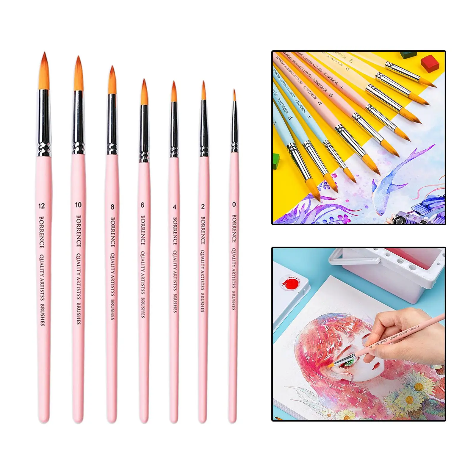 7x Artist Paint Brushes Round Pointed Tip Painting Brushes for Kids Adults