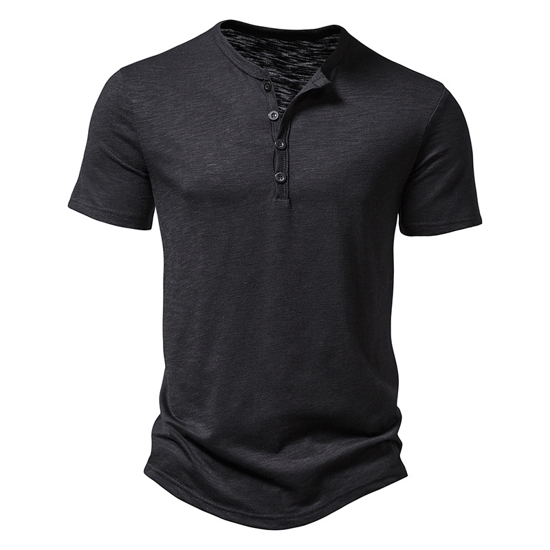 New Korean Henry Collar Summer Men's Solid Color Short Sleeve T-shirt for Men Casual Polo Shirts Men's Sports Tops