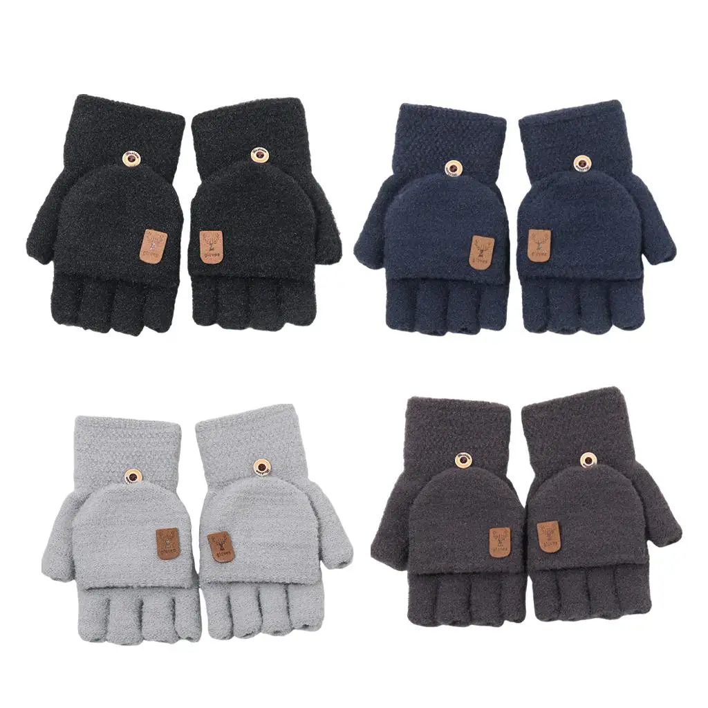 Winter Half Finger with Buttons  Knitting Warm Convertible Flexible Thick  Fingerless Gloves for Women, Girls, Teen, Sports
