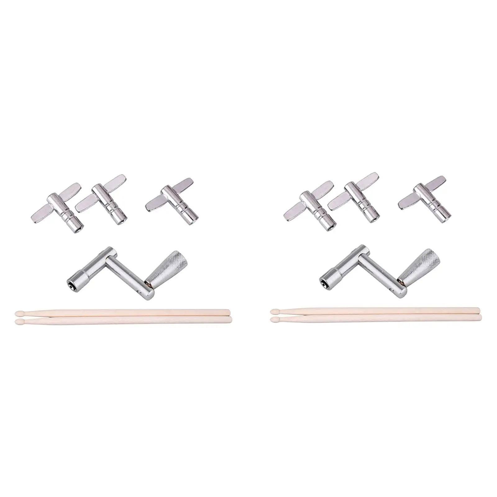 Wood Drumsticks Pair and Drum Tuning Keys Cymbal Mallets for Snare Drum Accessory