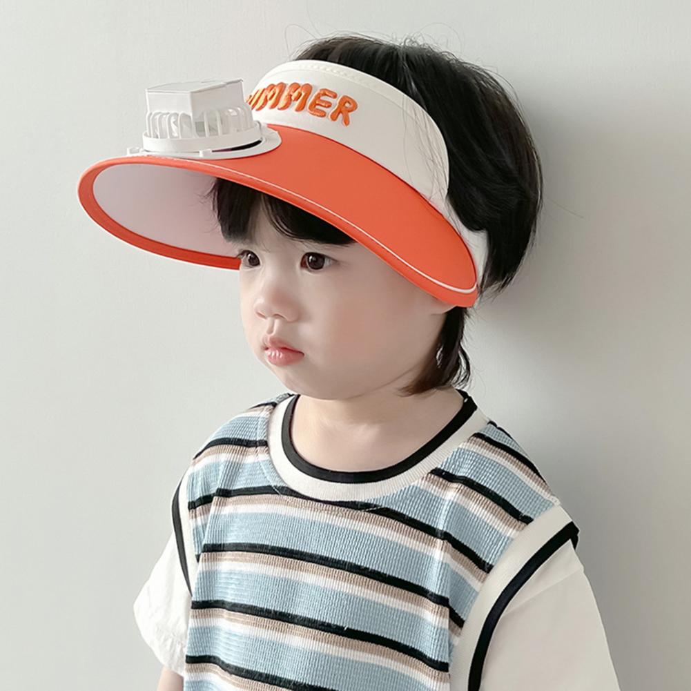 Sommer Kinder Sonne mit Mini Lüfter Leere Top Breite Krempe Visier Wandern Reise Sonnenschutz Mädchen Jungen Outdoor Hut_voghion.com