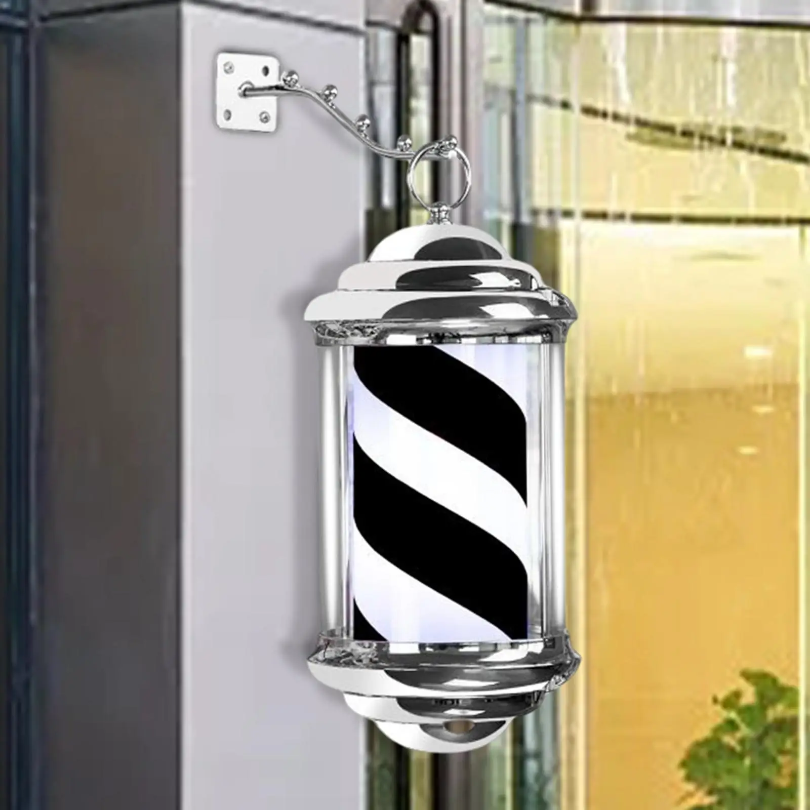 Rainproof Rotating Barber Pole LED Light Hair Salon Shop Open Sign Wall Mounted with Hanging Rack Stripes for Hairdressing Party