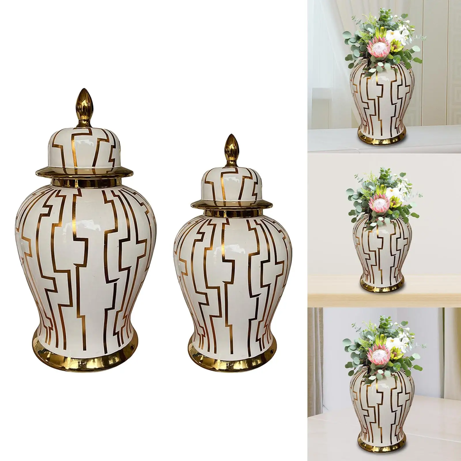 Porcelain Ginger Jar Floral Arrangement Storage Ornament Ceramic Flower Vase Temple Jars for Home Housewarming Living Room Party