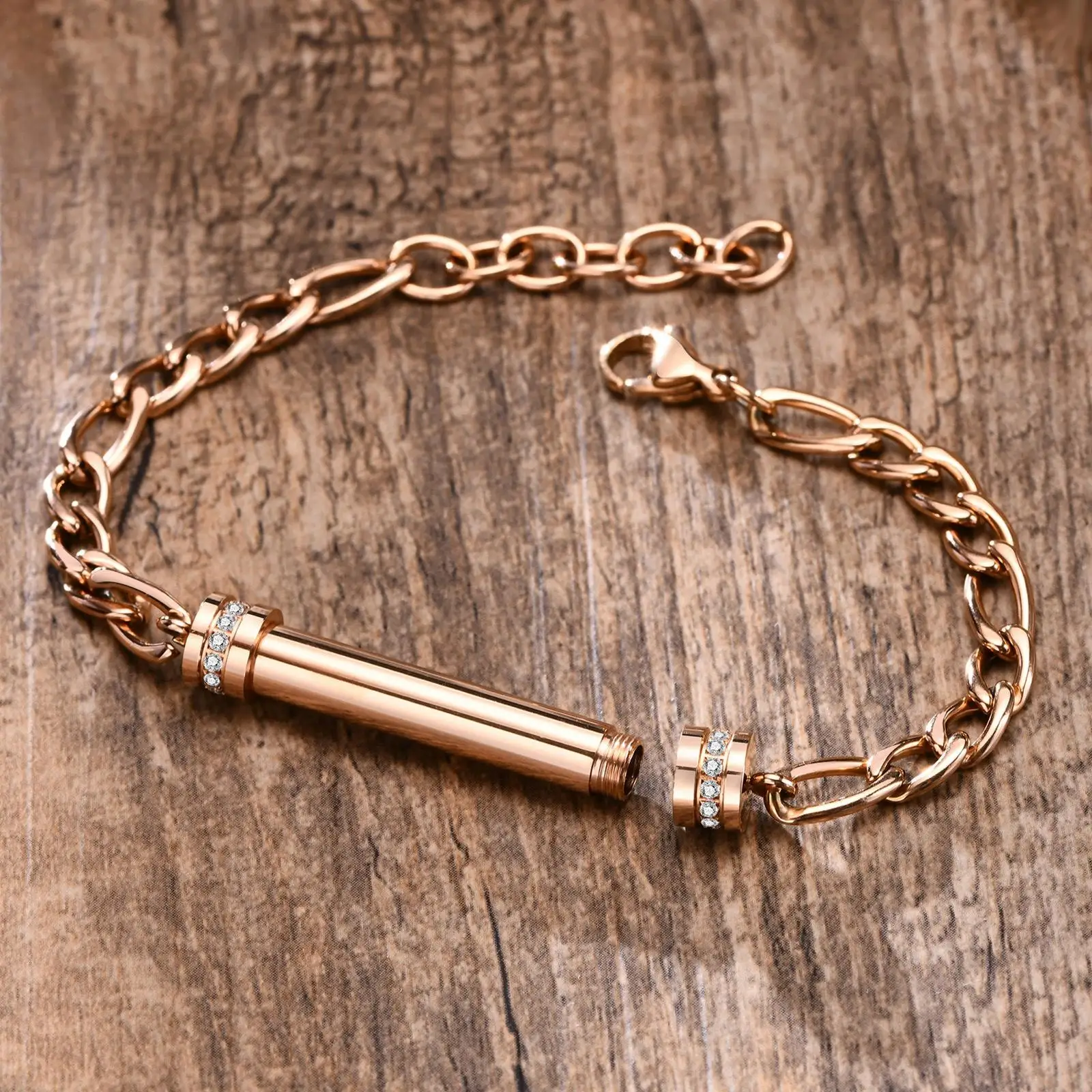 Cremation Bracelet Length Adjustable Bling Crystal Memorial Bangle for Ashes Jewelry Gift Rose Gold